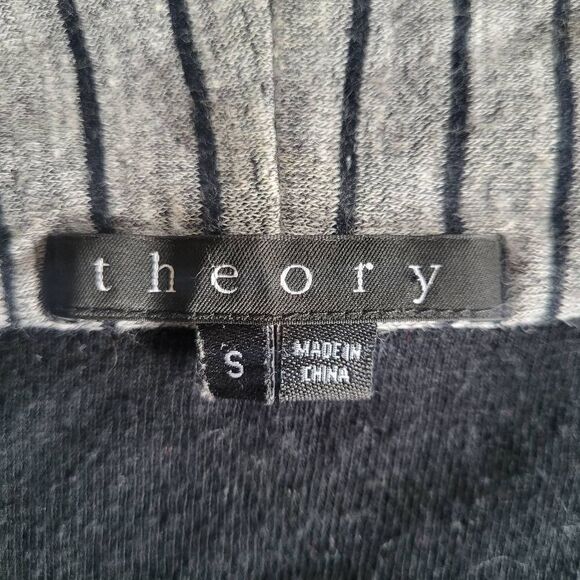 Theory Womens Small Open Front Cardigan Black Gray Stripe Ruched Long Sleeves - Picture 5 of 9